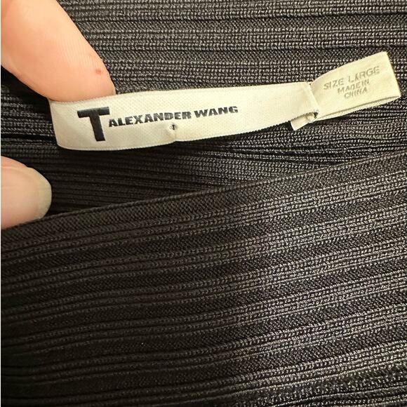 T by Alexander Wang Black Ruffle Embellished Textured Midi Skirt, Size L - Picture 4 of 7